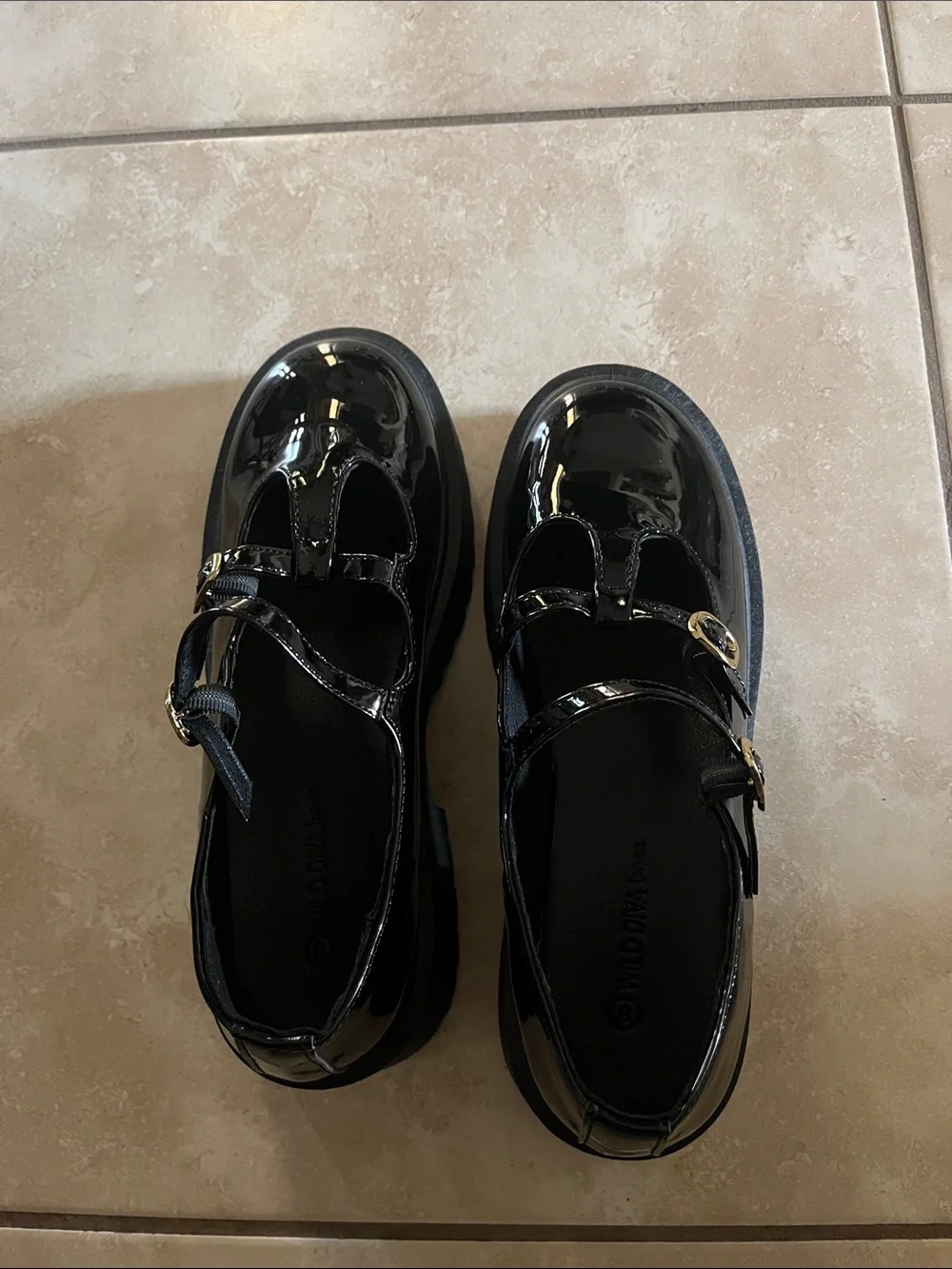 Wild Diva Black Patent Mary Jane Platform Shoes